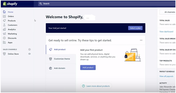 welcome to shopify screen