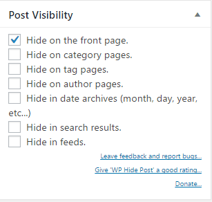 post visibility hide on front page