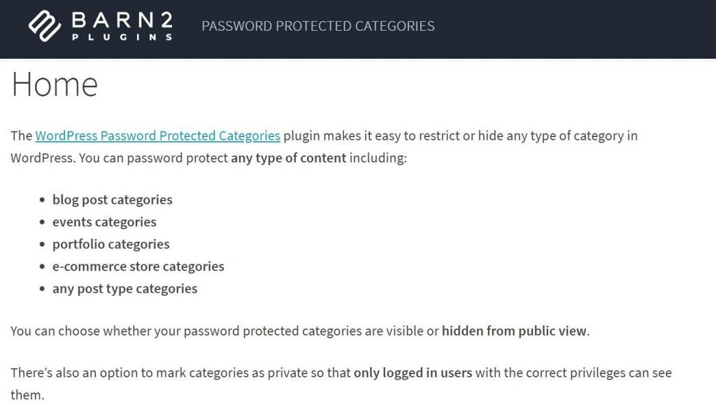 password protected categories